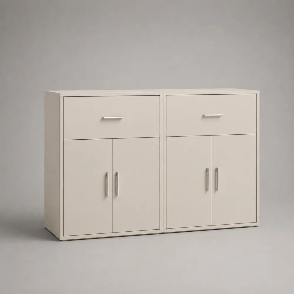 Set di 2 credenze rettangolari in legno bianche, 80 × 40 × 100 cm ciascuna