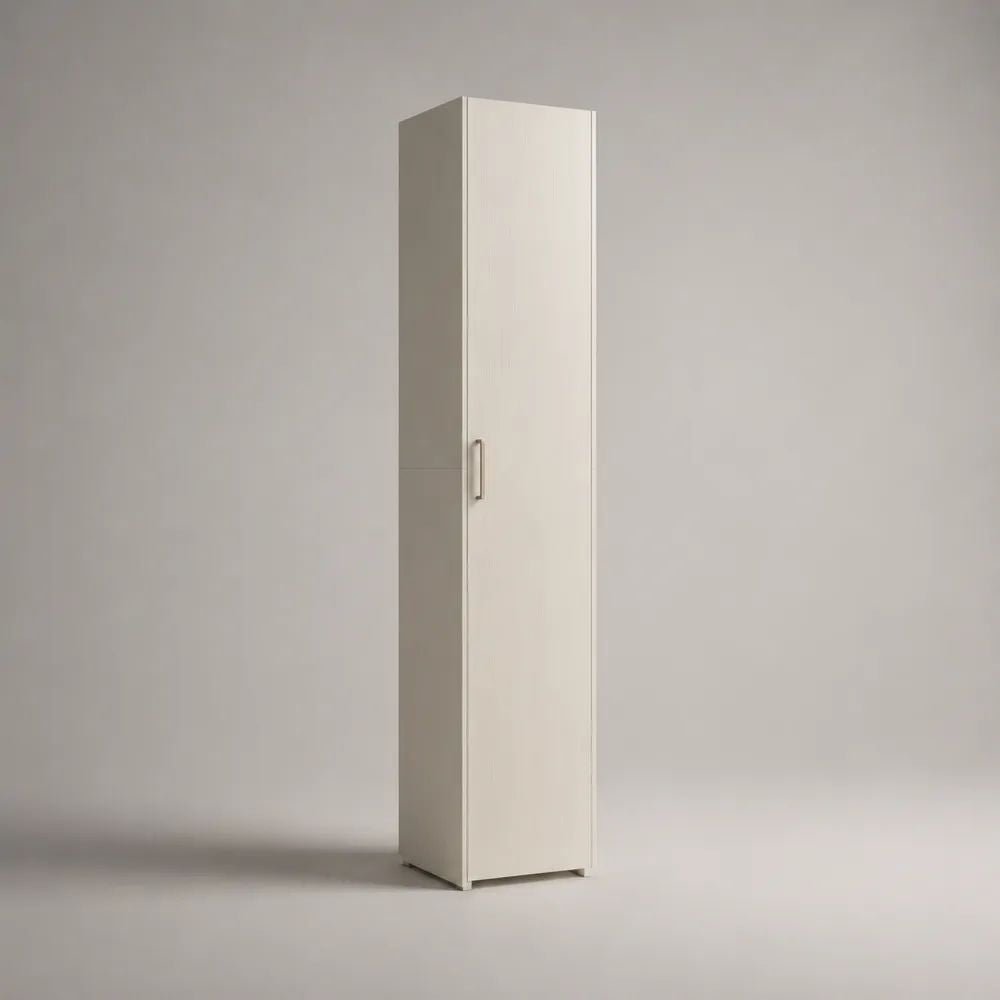 Credenza alta e stretta a 1 anta in pannello truciolare melaminico bianco, 40 x 35 x 180 cm