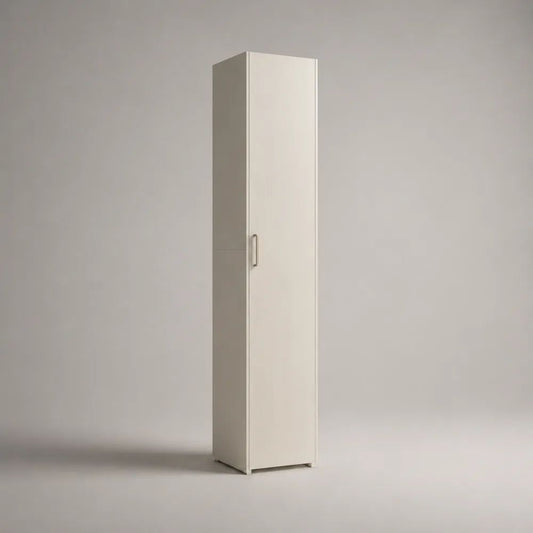 Credenza alta e stretta a 1 anta in pannello truciolare melaminico bianco, 40 x 35 x 180 cm