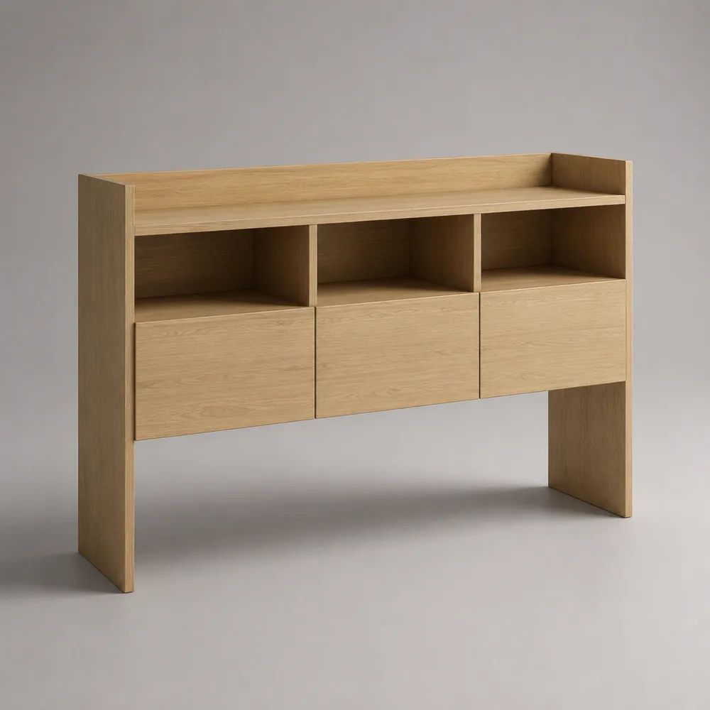 Credenza rettangolare in pannello truciolare melaminico con 3 ante e 3 vani, rovere naturale, 140 x 40 x 100 cm