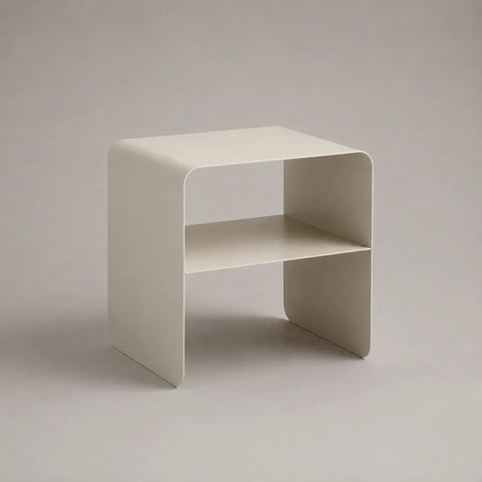 Tavolino rettangolare in acciaio bianco crema con ripiano, 45 × 35 × 50 cm