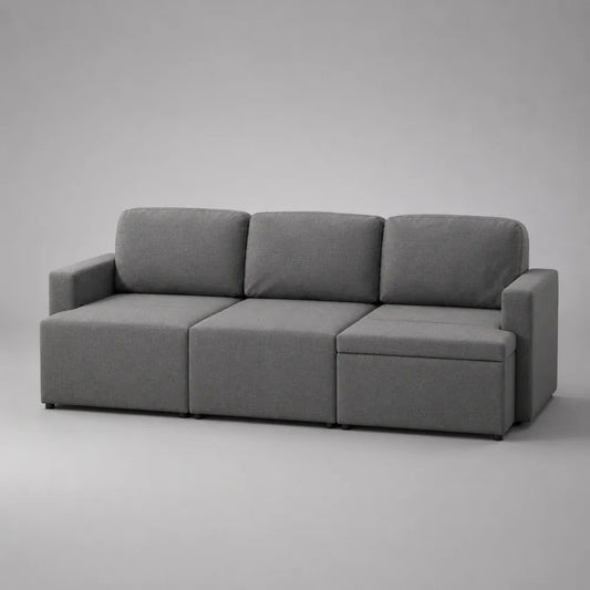 Divano modulare 3 posti in poliestere grigio con contenitore, 213 x 86 x 84 cm
