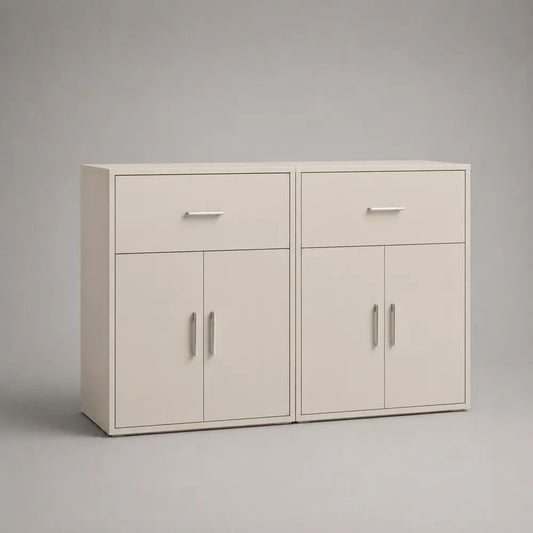 Set di 2 credenze rettangolari in legno bianche, 80 × 40 × 100 cm ciascuna
